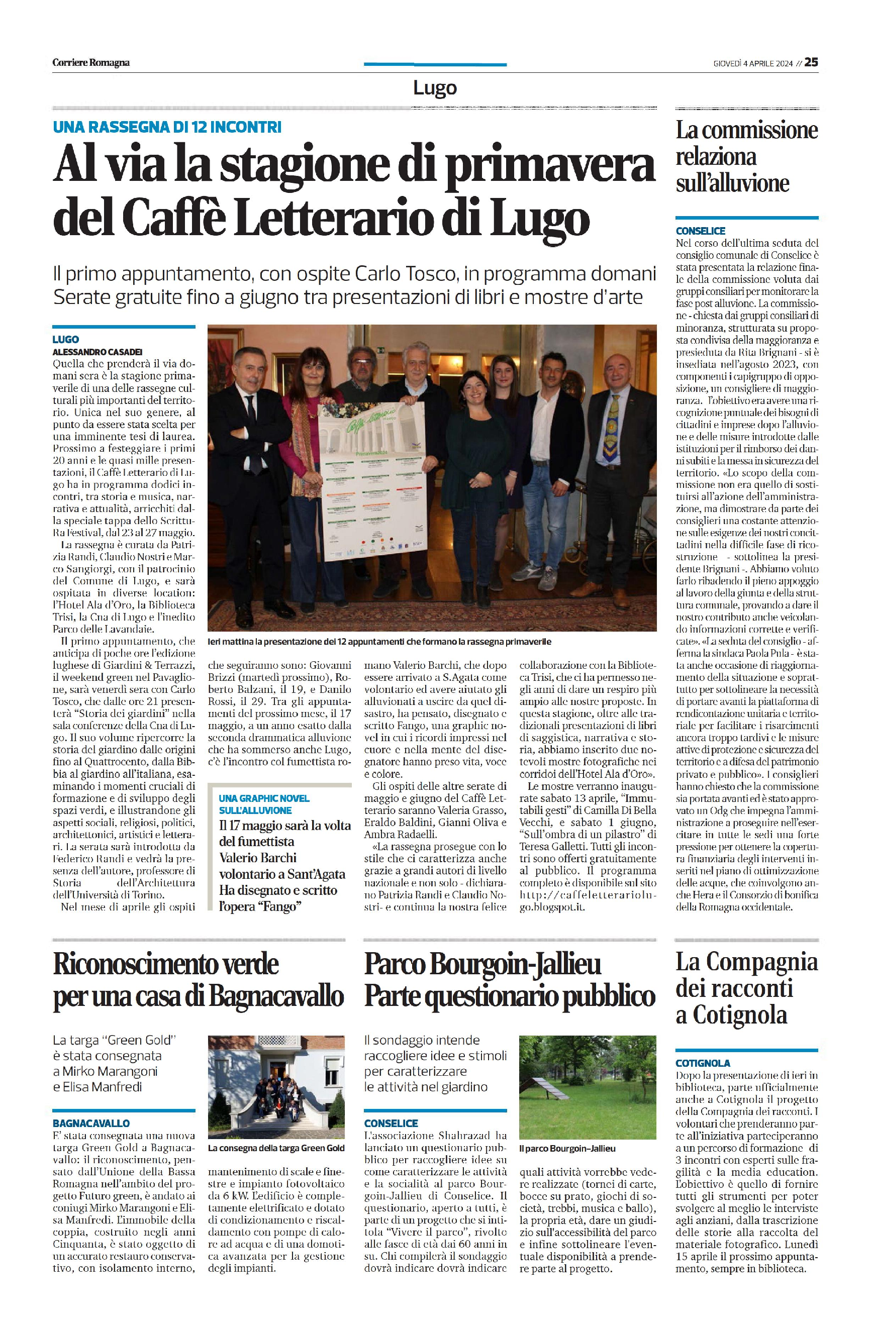 AL VIA LA STAGIONE DI PRIMAVERA DEL CAFFE' LETTERARIO DI LUGO